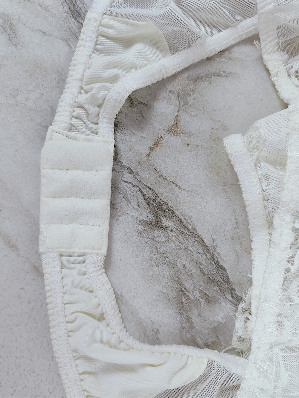 Off White Eyelash Lace Mesh U-Back Underwire Teddy Bodysuit, Sz S-M - Picture 8 of 9